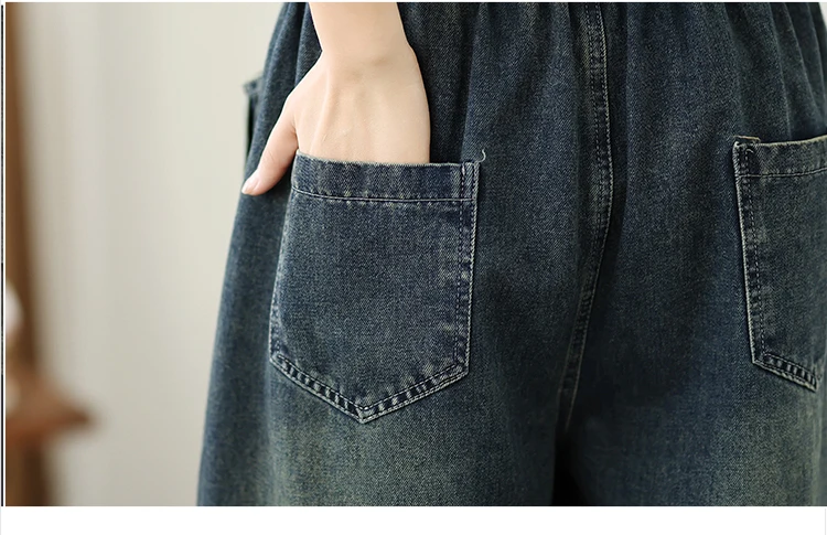 Loose Fit Straight Leg Jeans High Waist Cotton Polyester Blend Casual Wide Leg Pants Heavy Embellishment Bootcut Trousers