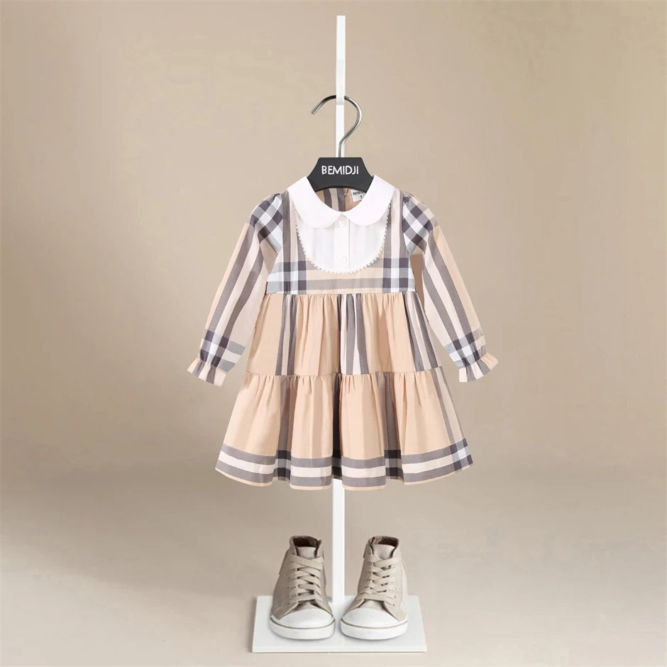 

Spring AutumnNew Dresses Baby Girl Clothes New Born Babies Kids Birthday Party Dress Ribbed Plaid Long-sleeve Overalls Children