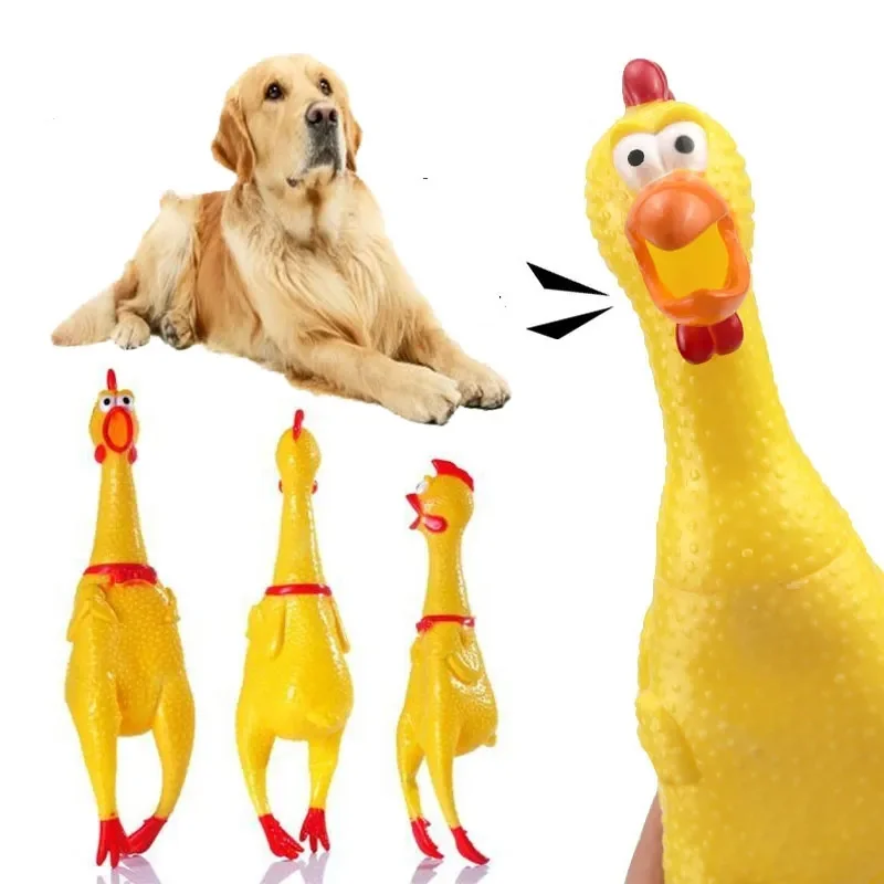 

New Pets Dog Squeak Toys Screaming Chicken Squeeze Sound Dog Chew Toy Durable Funny Yellow Rubber Vent Chicken Pets Toys