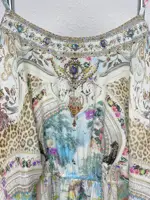 Women Crystal Beaded Jumpsuit Leopard Flower Print Off-Shoulder V-Neck High Waist Elegant Ladies 100% Silk Jumpsuit - Image 5