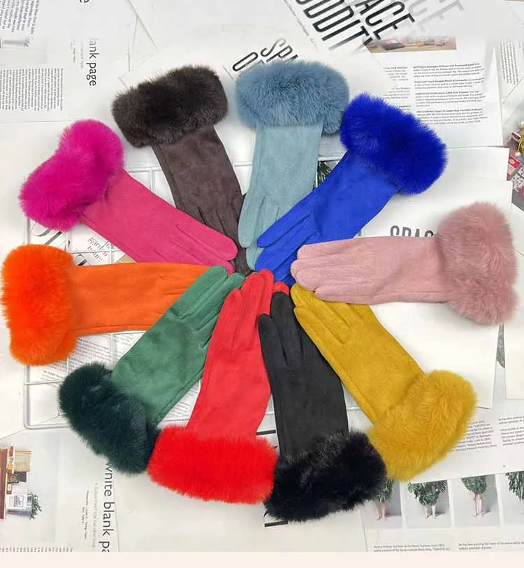 Candy Color Plus Velvet Thicken Women Keep Warm Gloves Fashion Elegant Plush Wrist Winter Cycling Drive Touch Screen Gloves
