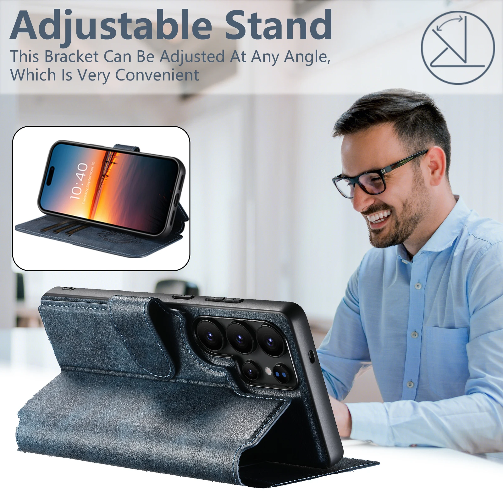 Premium 2-in-1 Flip Leather Wallet Case with Magnetic Card Holder & Wireless Charging Compatibility
