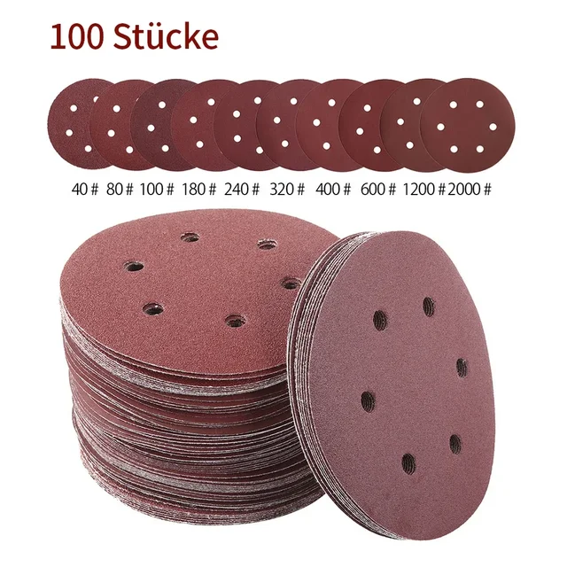 100Pcs 6Inch 150mm Round Sandpaper 6 Hole Sanding Disk Set Grit 40-2000 Hook&Loop Abrasive Sander Paper Use For Polishing Tools
