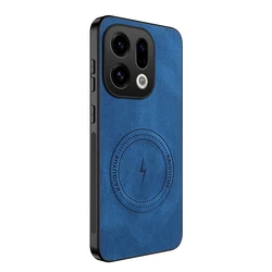 Luxury Armor Leather Phone Case - Shockproof Camera Protective Shell with Magnetic Feature for OPPO Find X9 (Blue)