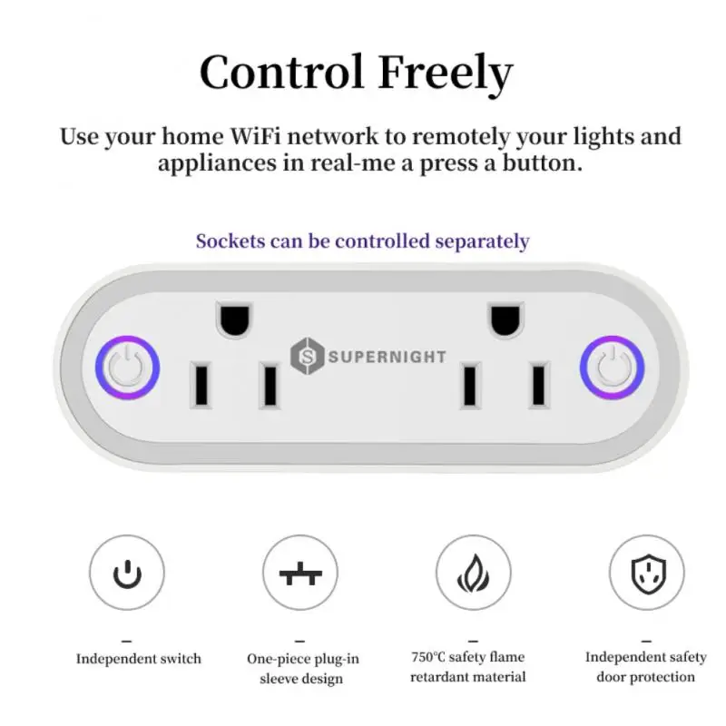 

Умная розетка Tuya с голосовым управлением, умная розетка с таймером, с Wi-Fi, американской вилкой, работает с Alexa Home 16 А