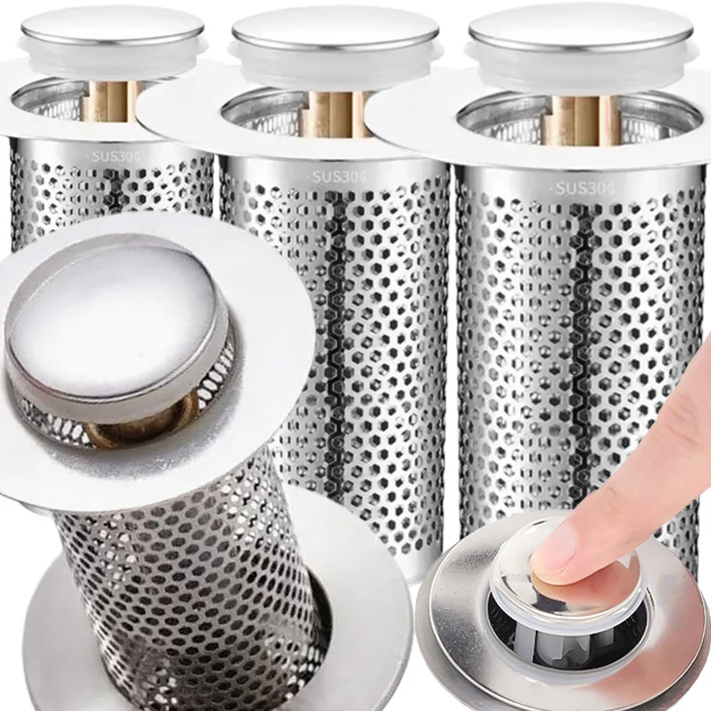 Stainless Steel Floor Drain Filter Washbasin Plug Anti Odor Pop-Up Bounce Core Basin Stopper Hair Catcher Shower Sink Strainer