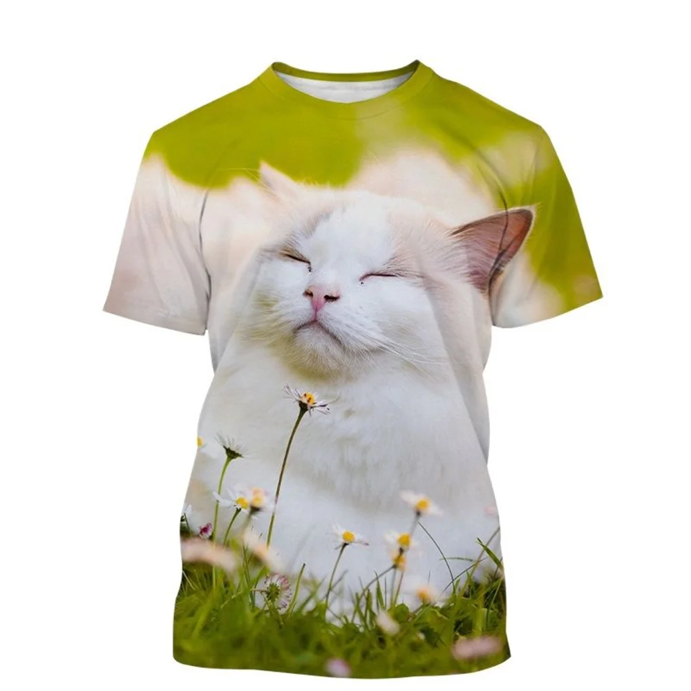 

2023 Cute Cat 3D Print T-shirt Men Short Sleeve Summer Casual Women New Funny Boys O-neck Oversized Cartoon Tops & Tees