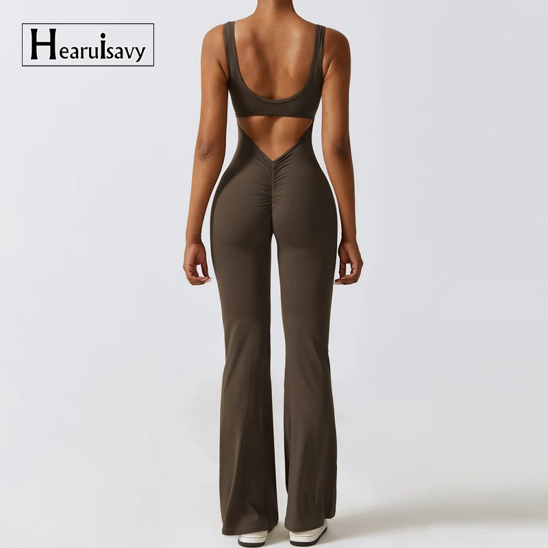 V Back Scrunch Gym Set Women Sport One-Piece Suit 1