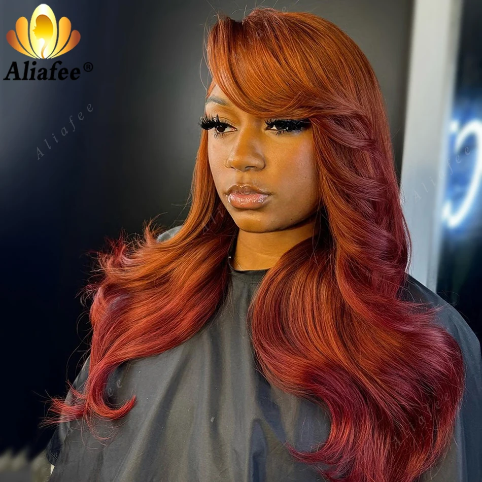 

Ginger Ombre Red Color Transparent 13X4 13X6 Body Wave Lace Frontal Wigs Preplucked Human Hair Wigs For Women Autumn Color Wig