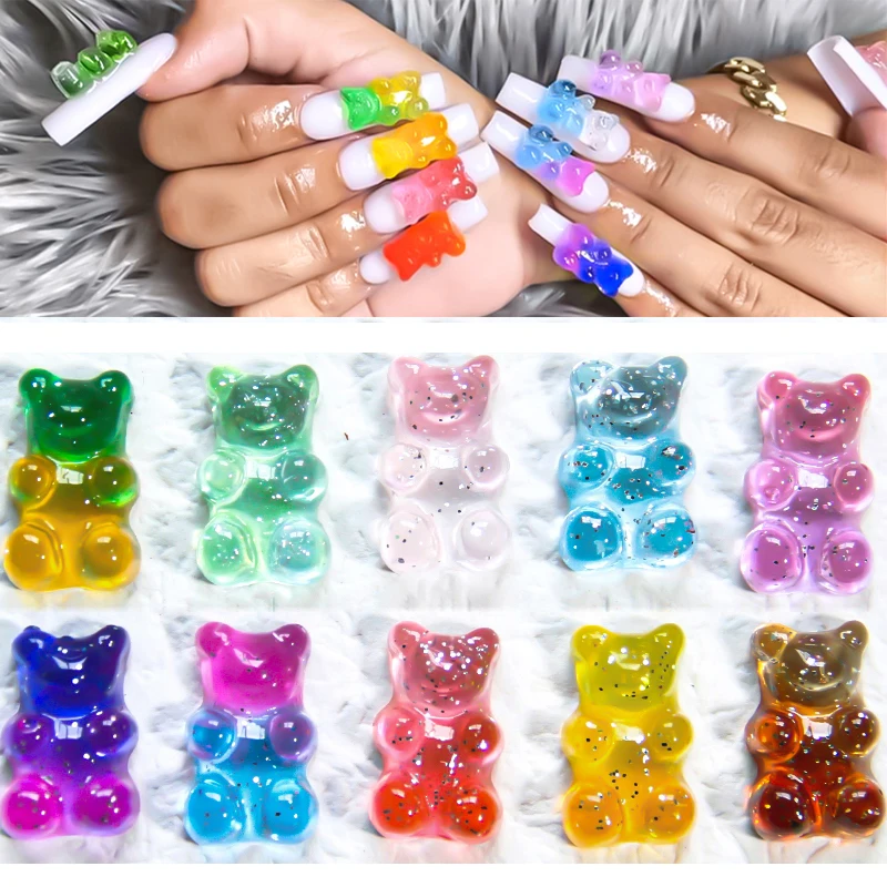 3D Kawaii Jelly Gummy Bear Nail Art Charms Decoration Love Heart Sweet ...