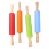 1/4Pcs Non-Stick Silicone Rolling Pin Wooden Handle Pastry Dough Flour Roller Kitchen Cooking kid Baking Tool For Pasta Dough