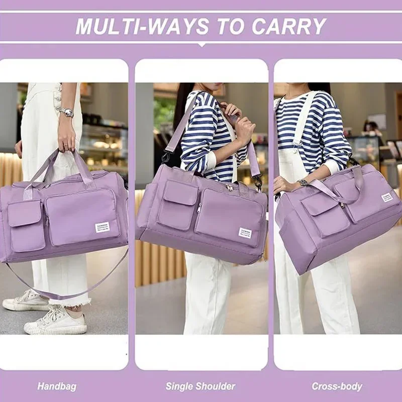 Women's Large Capacity Storage Luggage Handbag Leisure Travel Duffle Bag Waterproof Nylon Sports and Fitness Handbag