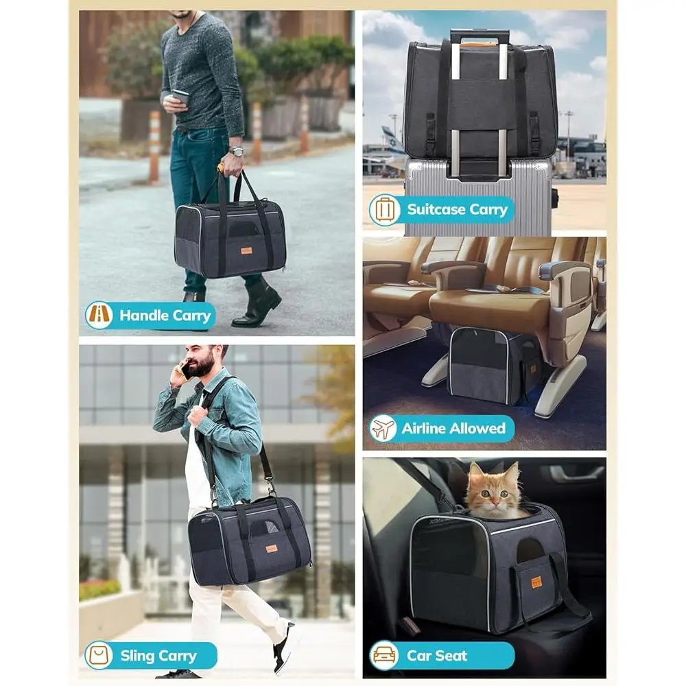 Soft Sided Cat Carrier Large Medium Cats Dogs Portable Foldable Pet Carrier Airline Approved Safety Zippers Mesh Travel Bag