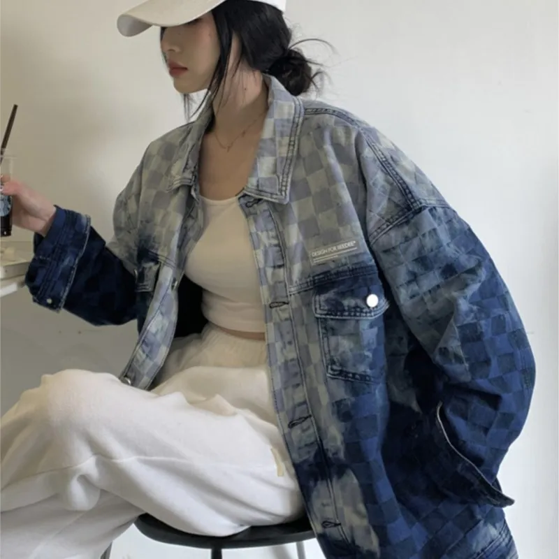 Washed Plaid Coat Women's All-Match Loose Long-Sleeved Shirt Trendy