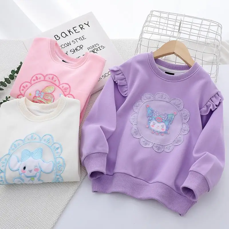 

Толстовка Sanrio Kuromi My Melody Cinnamoroll, милая детская одежда с аниме, хлопковые свитшоты с длинным рукавом для девочек, свитер, повседневная одежда