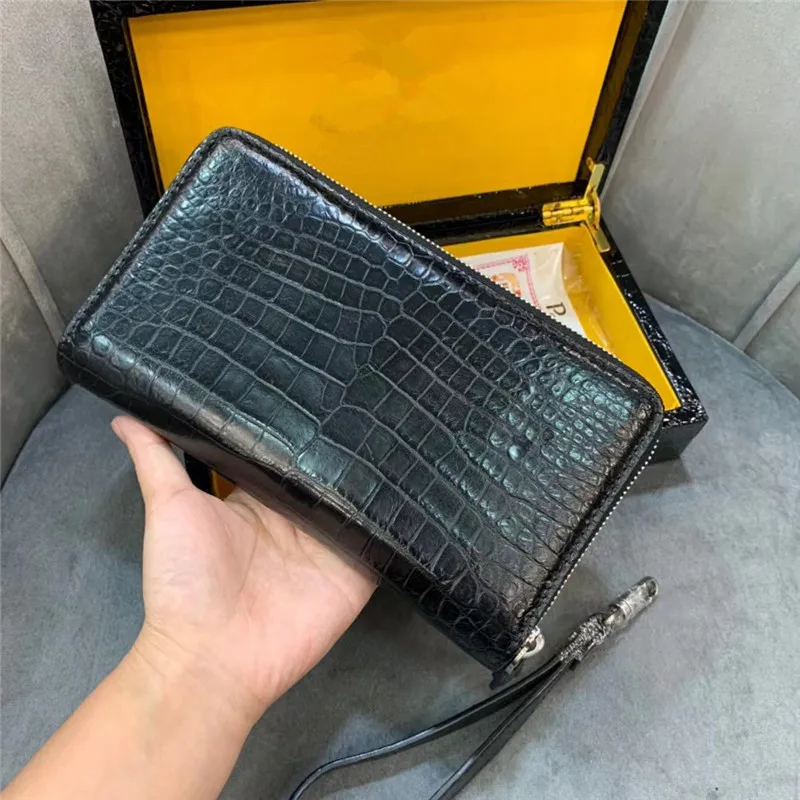 Authentic Crocodile Skin Businessmen Long Organizer Wallet Wristlets Clutch Bag Genuine Real Alligator Leather Male Card Purse 6