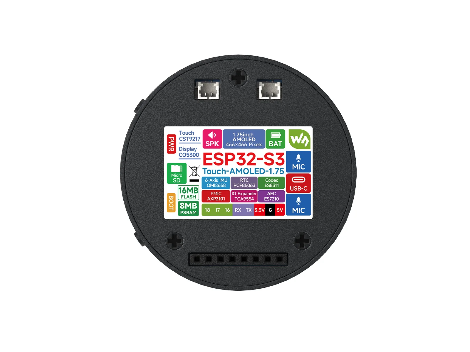 รูปสินค้า จอสัมผัสทรงกลม ESP32-S3 1.75นิ้ว 466x466 พิกเซล