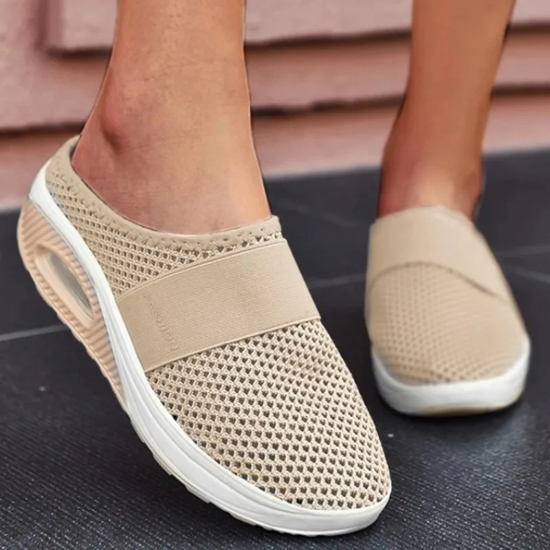 

Женские однотонные мюли без шнуровки, Повседневные Удобные сетчатые туфли в стиле ретро, прогулочная обувь с воздушной подушкой, Новинка осени 2024