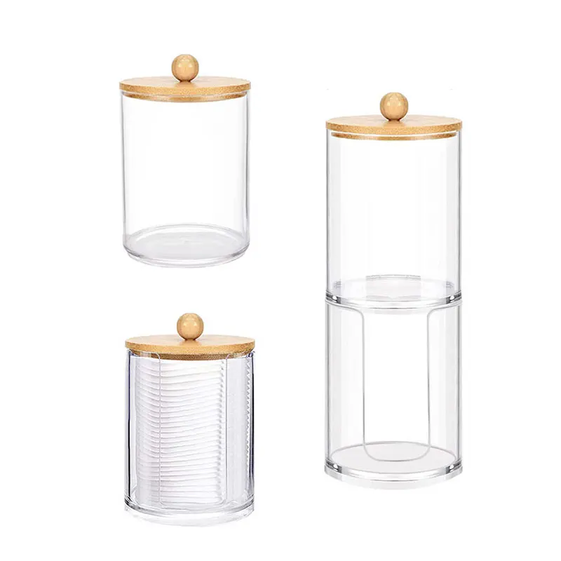 

Acrylic Storage Box Makeup Organizer Cotton Swabs Container with Bamboo Lid Bathroom Jar Cotton Pad Holder Jewelry Dispenser