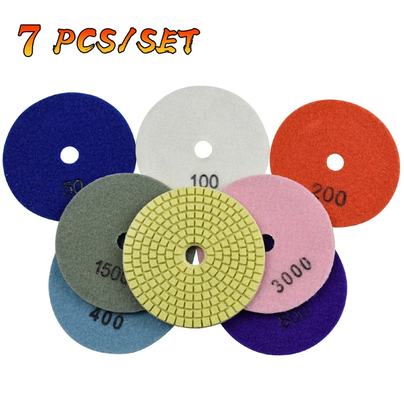 

80mm 100mm Diamond Polishing Wet Pads 7 Pcs Set Abrasive Buff Tool for Sanding Stone Marble Granite Countertop Concrete 3/4Inch