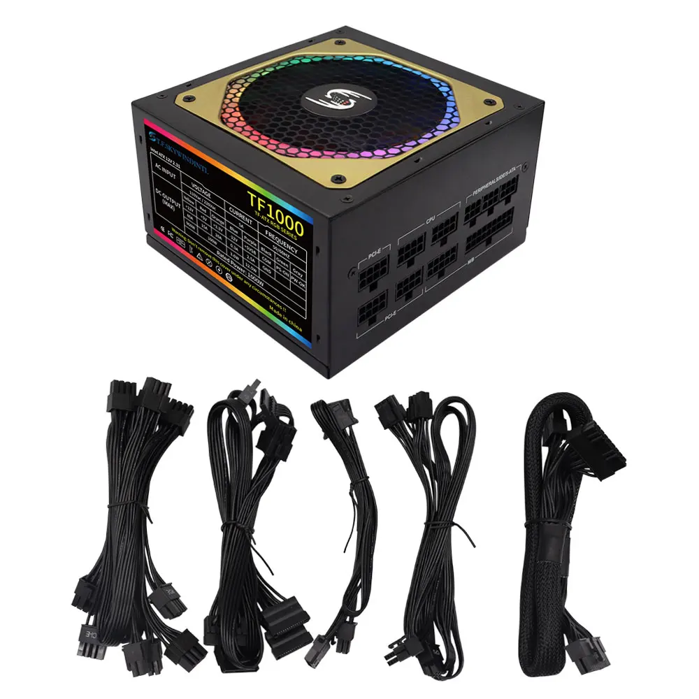 1000W ATX PC 전원 공급 장치 LED 팬 RGB PSU 완전 모듈형 90-264V 20+4PIN 초저소음 데스크탑 컴퓨터 서버용
