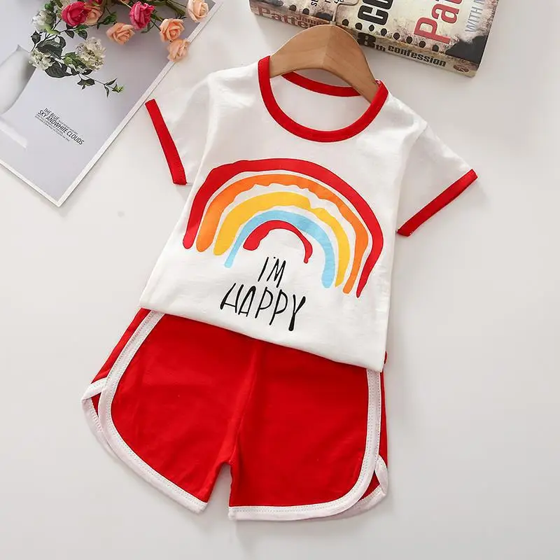 9months-6years Summer Casual Fashion O-neck Pullover Short Sleeves +shorts Boys And Girls Cartoon Print Children's Cute Suits baby clothes penguin set