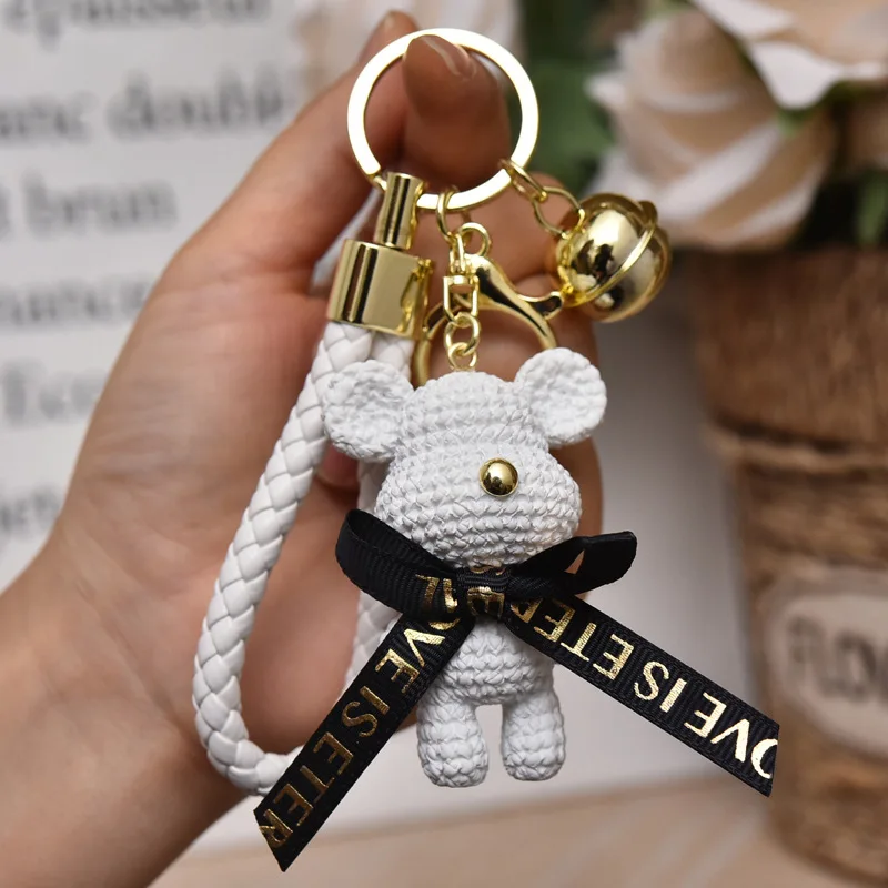 Cute Bear Car Key Chain Resin Bow Bell Rabbit Keychain Weaving Fashion Doll  Bag Pendant Holiday Car Key Ring For Girls Christmas Gifts - Temu Mexico