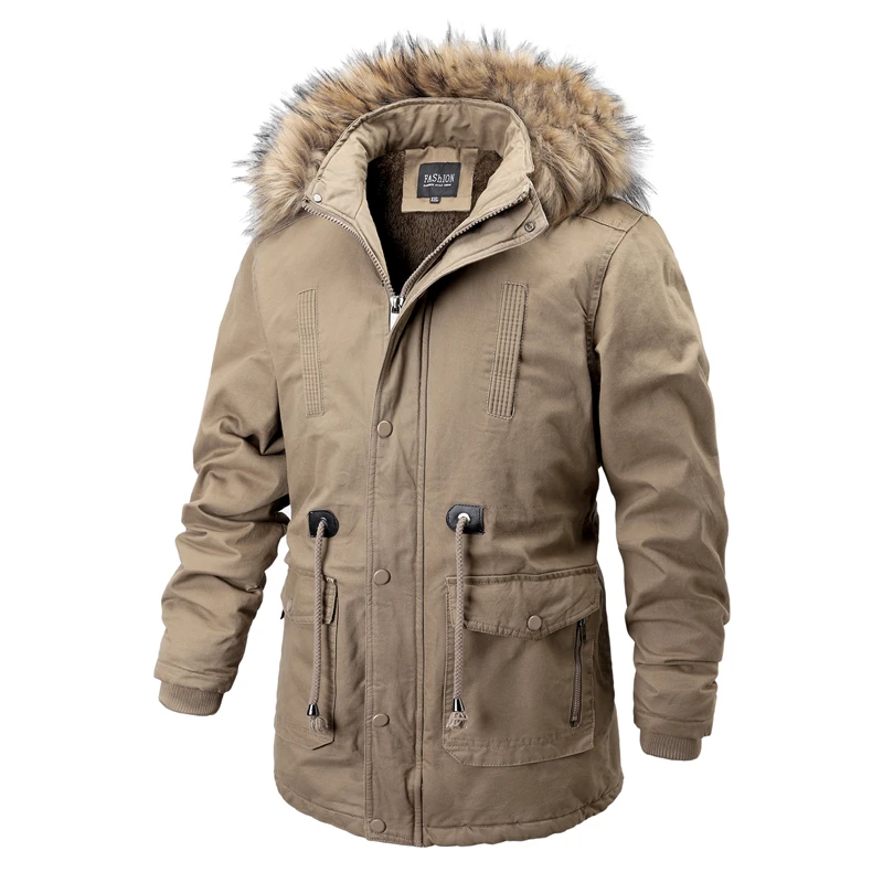 

2023 Mens Parka Long Coats Winter Cotton Thicken Overcoat Hooded Windproof Warm Parkas Jacket Men Casual Fleece Coat Clothing