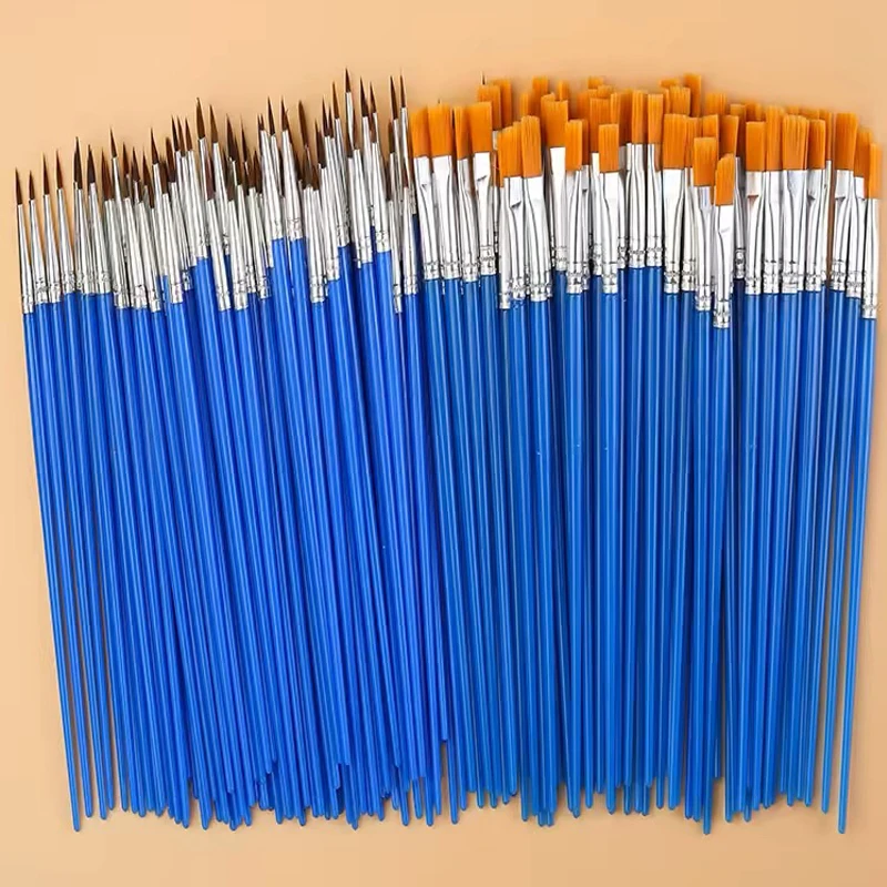 10/20/50Pcs Painting Brushes Set Art Round / Flat Brushs Nylon Hair Paint Brushes Pen for Oil Acrylic Watercolor Art Supplies 2