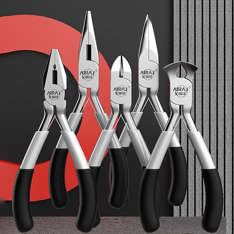 AIRAJ 8 Pcs Mini Pointed Toothless Flat Mouth Extended Needle Mouth Oblique Mouth Pliers Flat Mouth Wire Binding Pliers Set