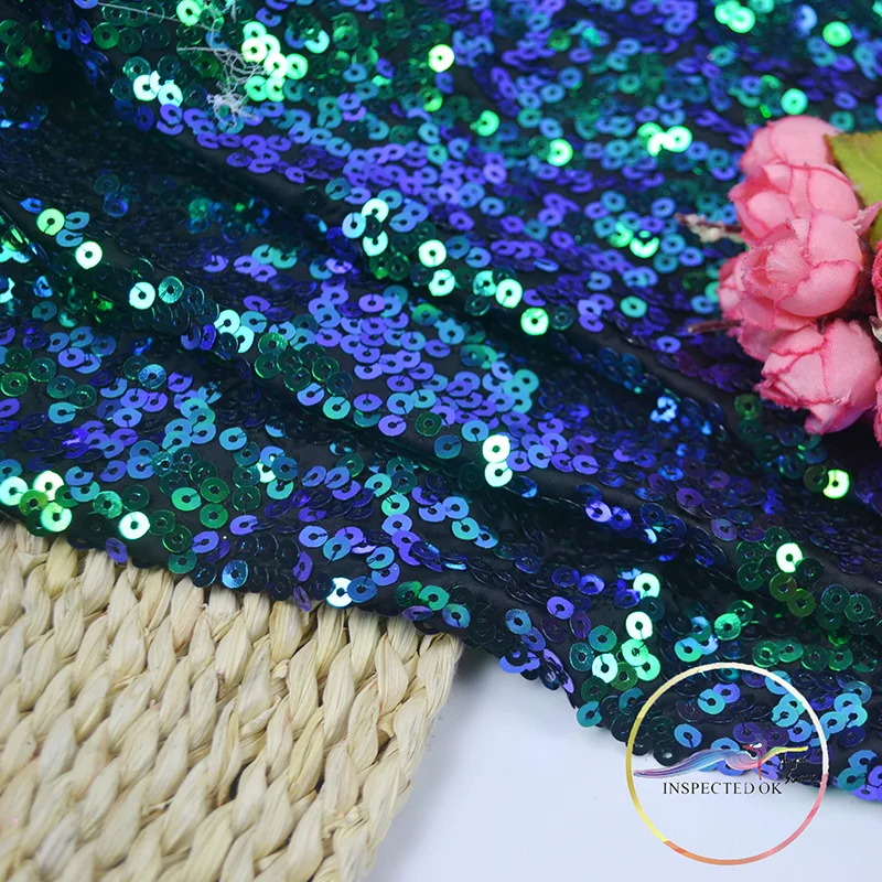 90%Poly+10%Spandex Knitting 5mm Sequins Embroidery Costume Dance dress Fabric Fashion Style Ladies' Colth