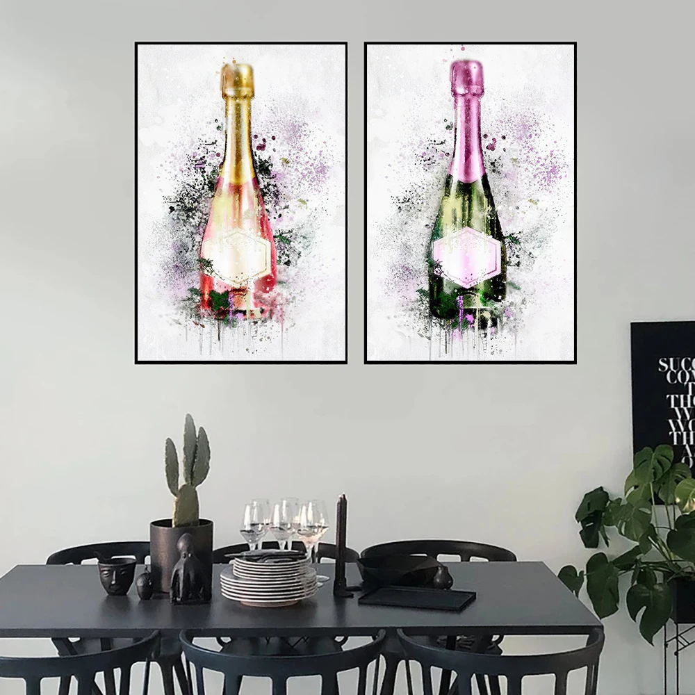 

Luxury Champagne Paintings Print On Canvas Graffiti Wine Watercolour Poster Wall Art Decoration Pictures For Room Home Decor