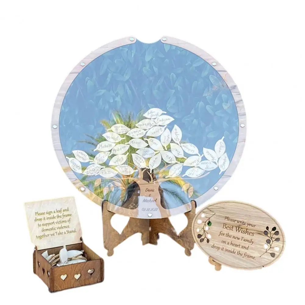Modern Guest Message Box Long Lasting Message Drop Box Transparent Decorative Wooden Tree And Leaves Signature Guest Book