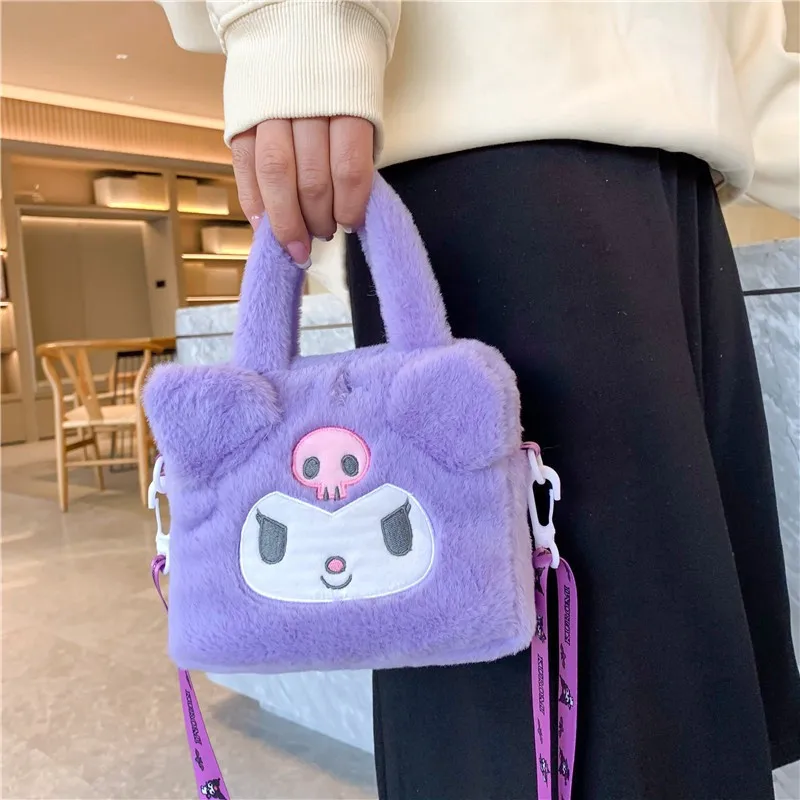 

MINISO Kawaii Sanrio плюшевая Сумка-Кроссбоди Kuromi Cinnamoroll девушка Симпатичные плюшевые игрушки мультфильм сумка Дети Рождественский подарок розовый белый