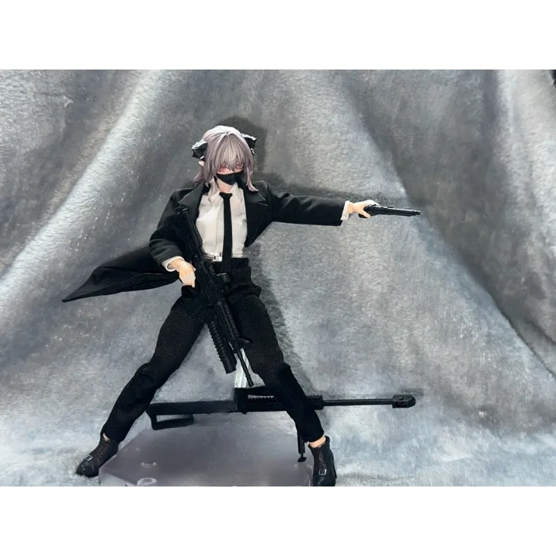 Maßstab 1:12, weibliche schwarze Windjacke, Strickjacke, Mantelmodell für 6-Zoll-Soldaten-Actionfigur, Chainsaw Man Figma-Puppenkörper