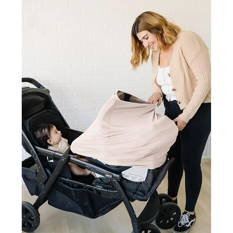 Baby Car Seat Canopy Cover Breathable Stretchy Multi Use Cover for Breastfeeding Nursing High Chair Shopping Cart Strollers