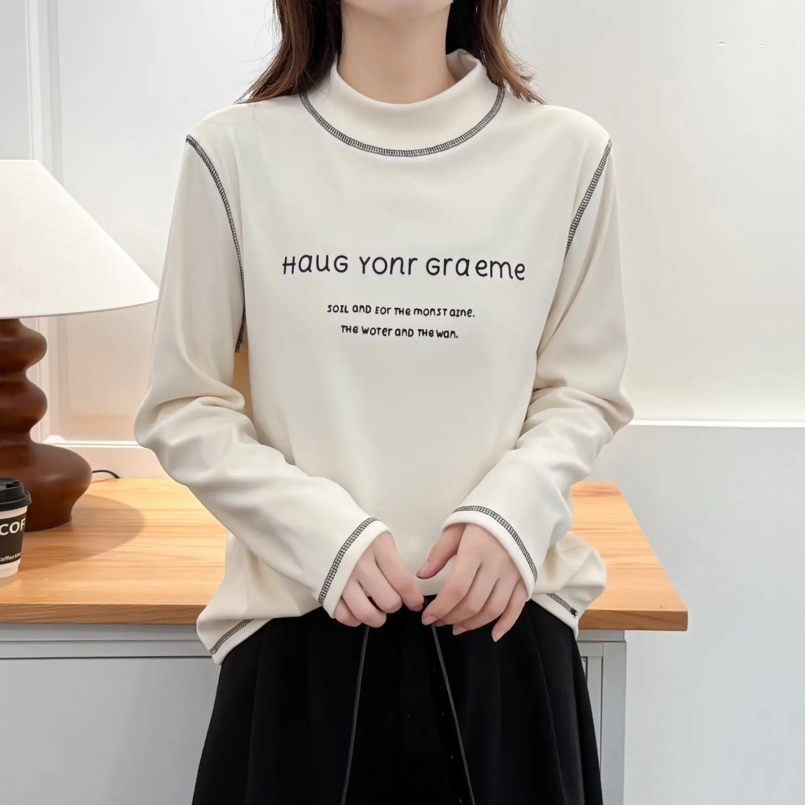 XXXXL Fashion Plus Size Women's T-Shirt New Warm De Velvet Printing Bright Line Inner Tops For Autumn And Winter 2571