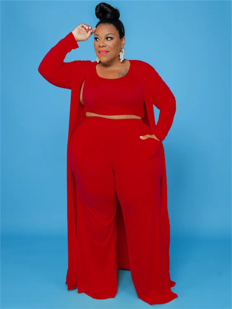 Plus Size 3 Piece Outfits Tracksuit Women Coat Vsest Pants Sets Long Sleeve Fall Fashion Steetwear 2022 Wholesale Dropshipping