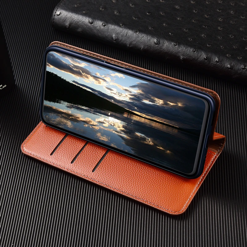 Lychee Pattern Luxury Leather Wallet Phone Case with Magnetic Flip Cover