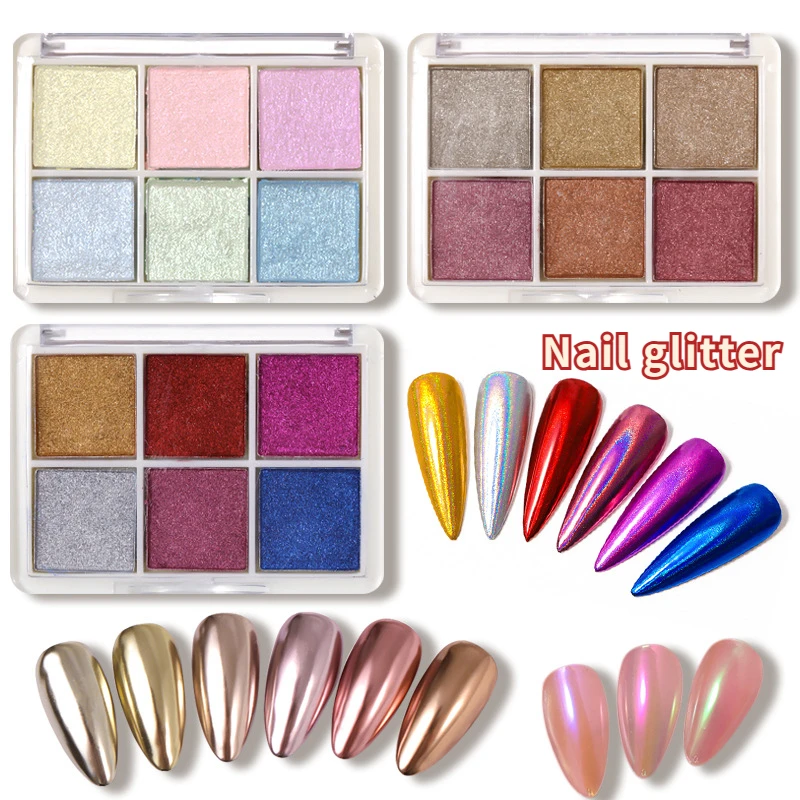 Glitter Per Unghie Sei Colori Solid Magic Mirror Powder Aurora Powder Nail Titanium Gold Mirror Silver Glitter 3 Colori/2 Colori