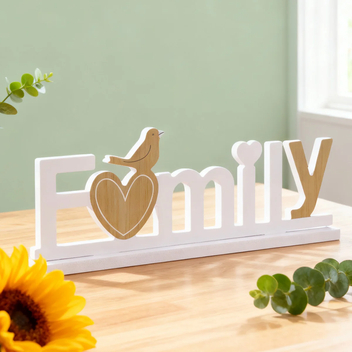 1PC, simple heart-shaped bird Family letch-shaped decorative item, Xuefu board material desktop decorative letter plate