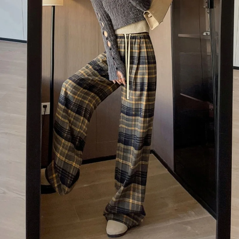 Women Plaid Sweatpant Y2k Pants Baggy Streetwear Korean Dance Hip Hop Trouser Casual Elastic Waist Wide Leg Pants Women Clothing