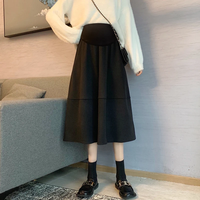 587# Autumn Winter Woolen Maternity Skirts Elastic Waist Belly A Line Clothes for Pregnant Women Dense Pregnancy Pants