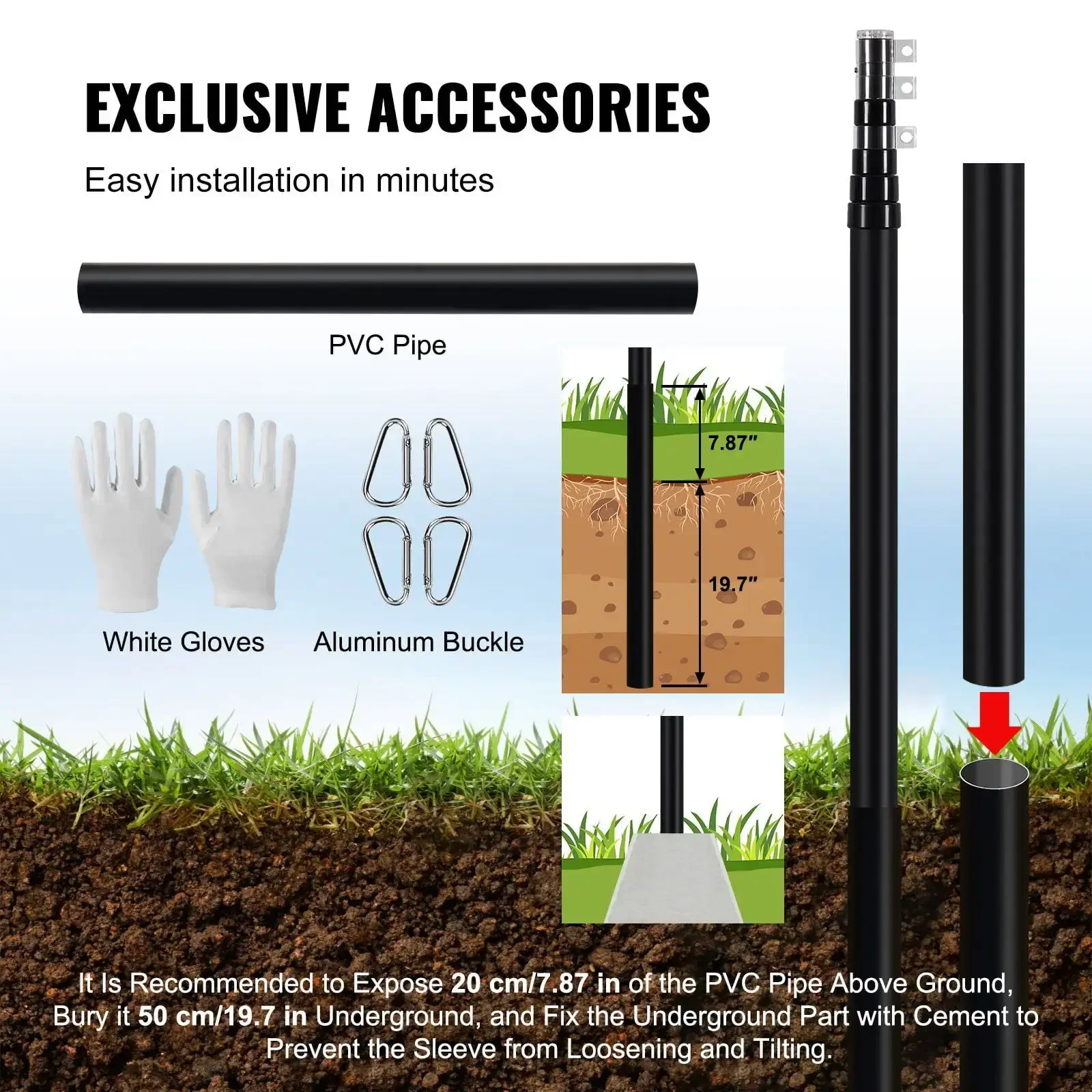 20FT Telescopic Flagpole Kit Heavy Duty Aluminum Flag Pole American