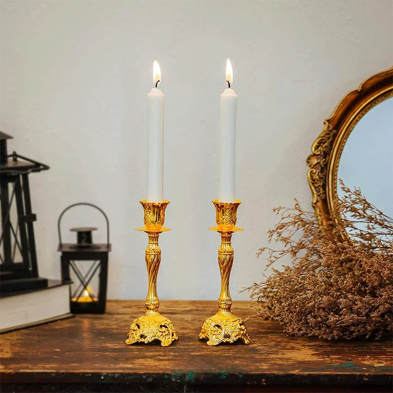 2Pcs Gold Candle Holder Candlesticks Candles Silver Wedding Europe Metal Candle Stand Wedding Table Home Decoration