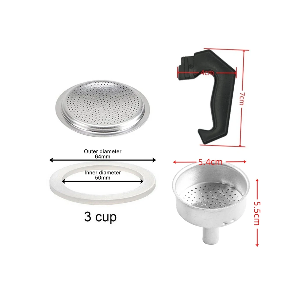 

Espresso Coffee Moka Pot Replacement Parts For Cups Moka Pot Handle Gasket Seal Funnel Filter Accessories