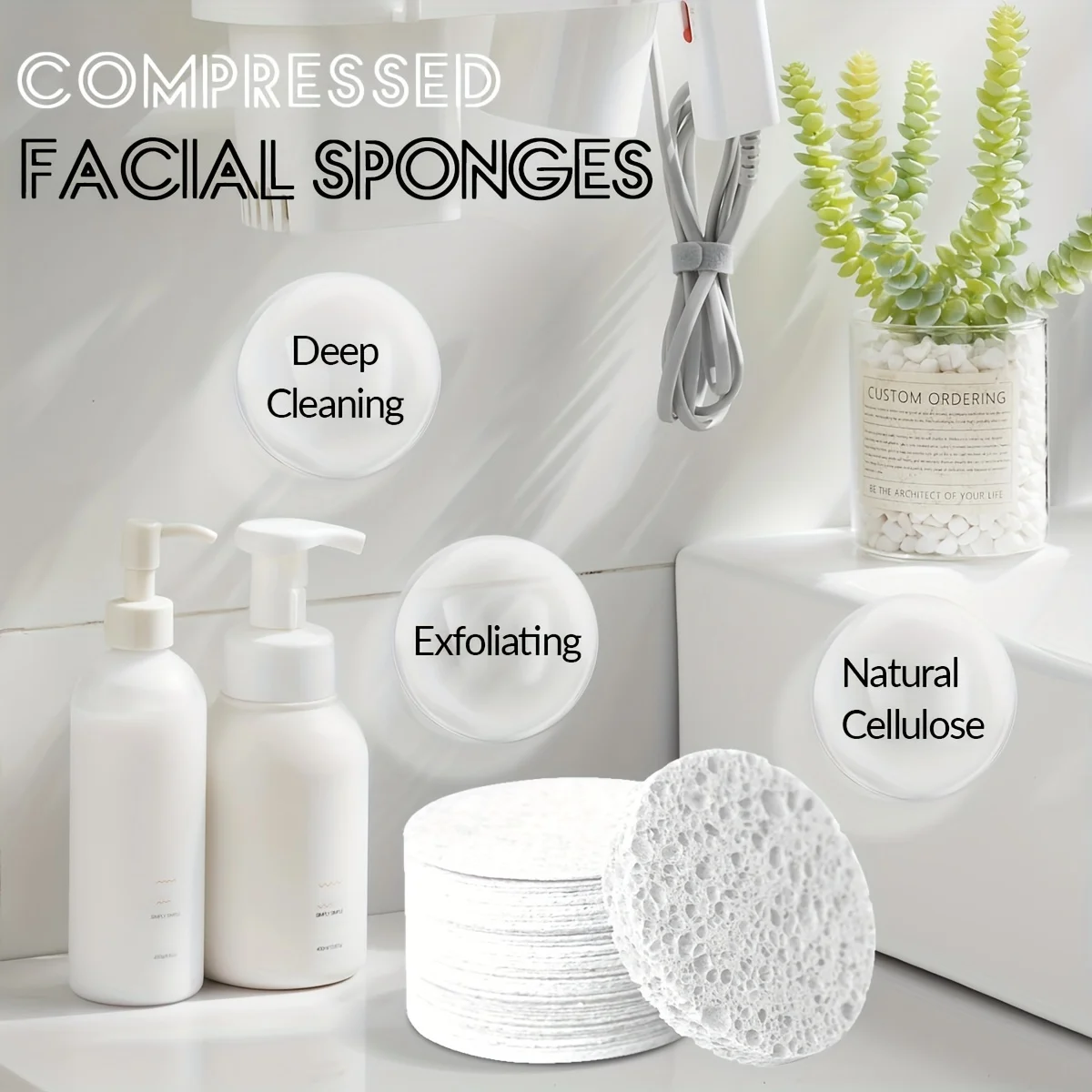 Natural Face Cleansing & Exfoliating Sponges, Hypoallergenic Spa & Daily Skincare Essentials, 30-Pack