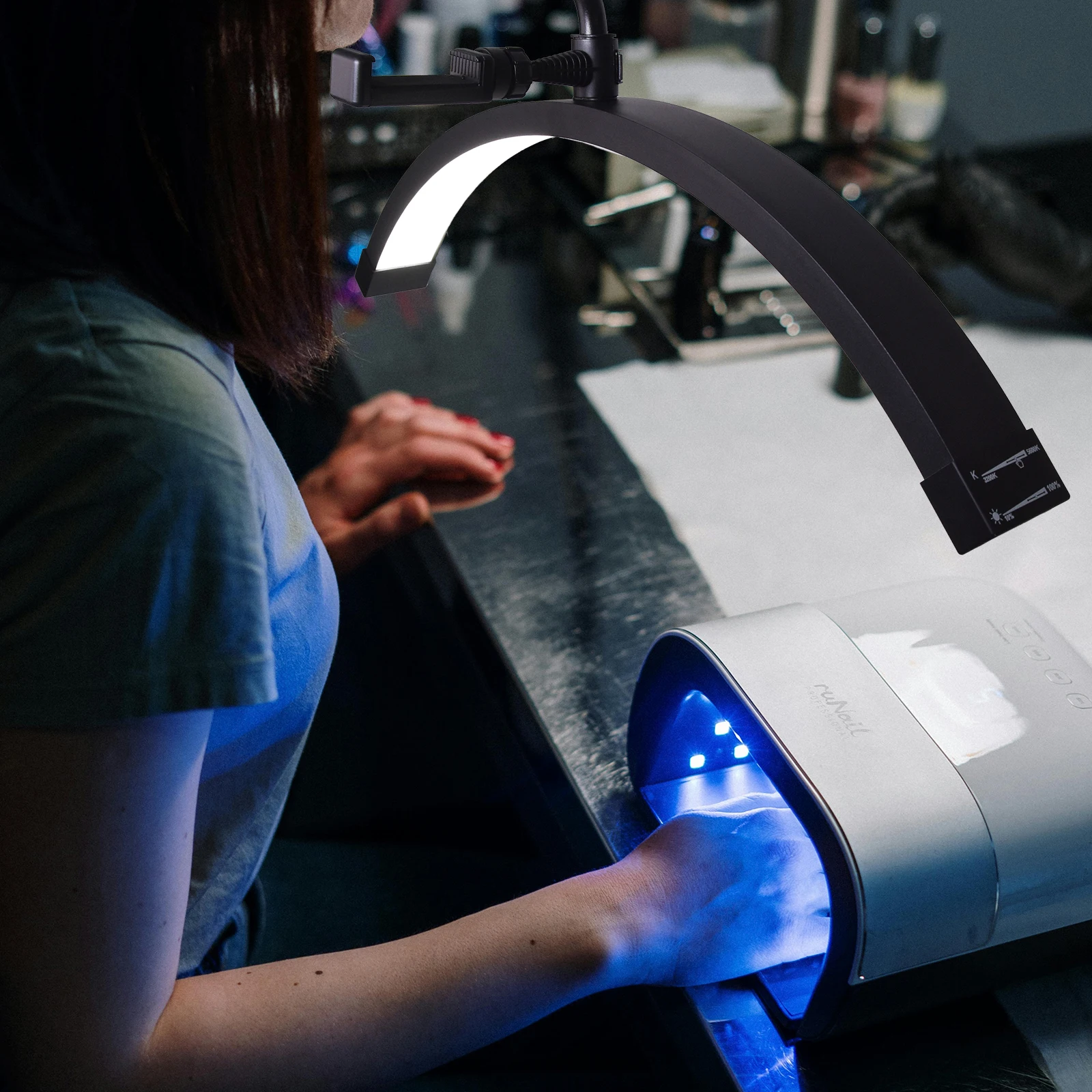 FOSOTO 40W LED Halbmondförmige Lampe mit Metallhalterung und Befestigungsclip, Tischleuchte für Tattoo- und Schönheitssalons – Detail 12