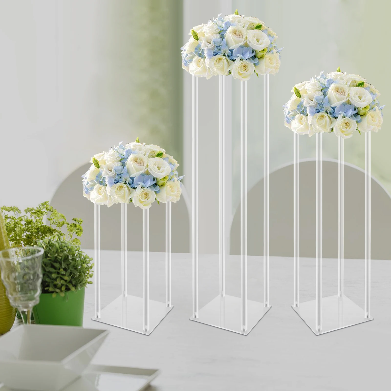 

Acrylic Vase Wedding Centrepieces 3 Pcs Clear Column Flower Display Stand Geometric Display Stand for Home Decor