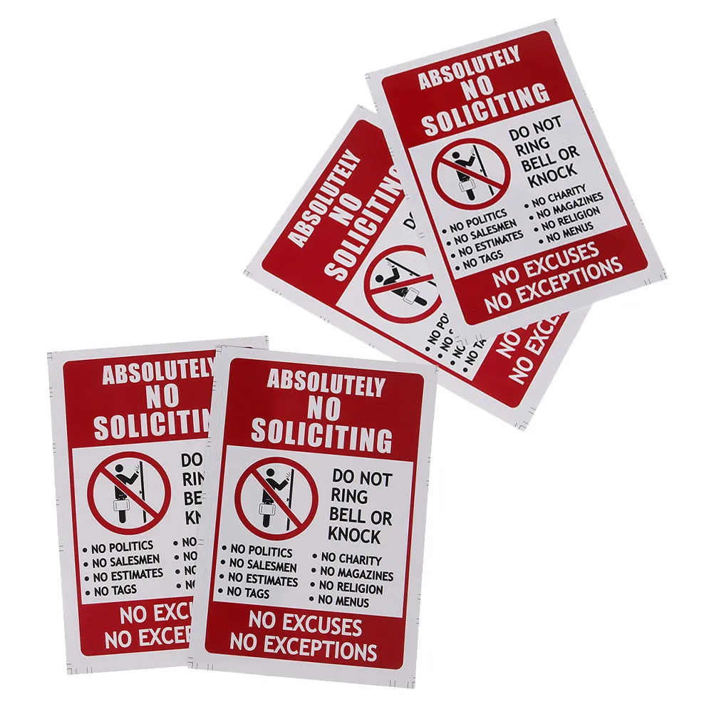 4pcs No Soliciting 스티커 방수 Pvc No Entry Sign 홈 오피스 용 강력한 접착 도어 창 데칼 9.5X14Cm